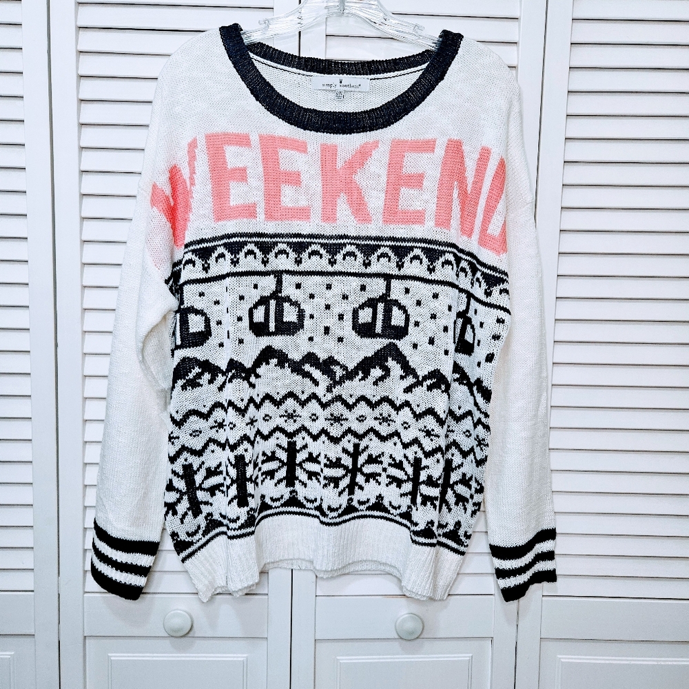 Simply Southern Weekend TriColor Sweater Women's Size L/XL NWOT